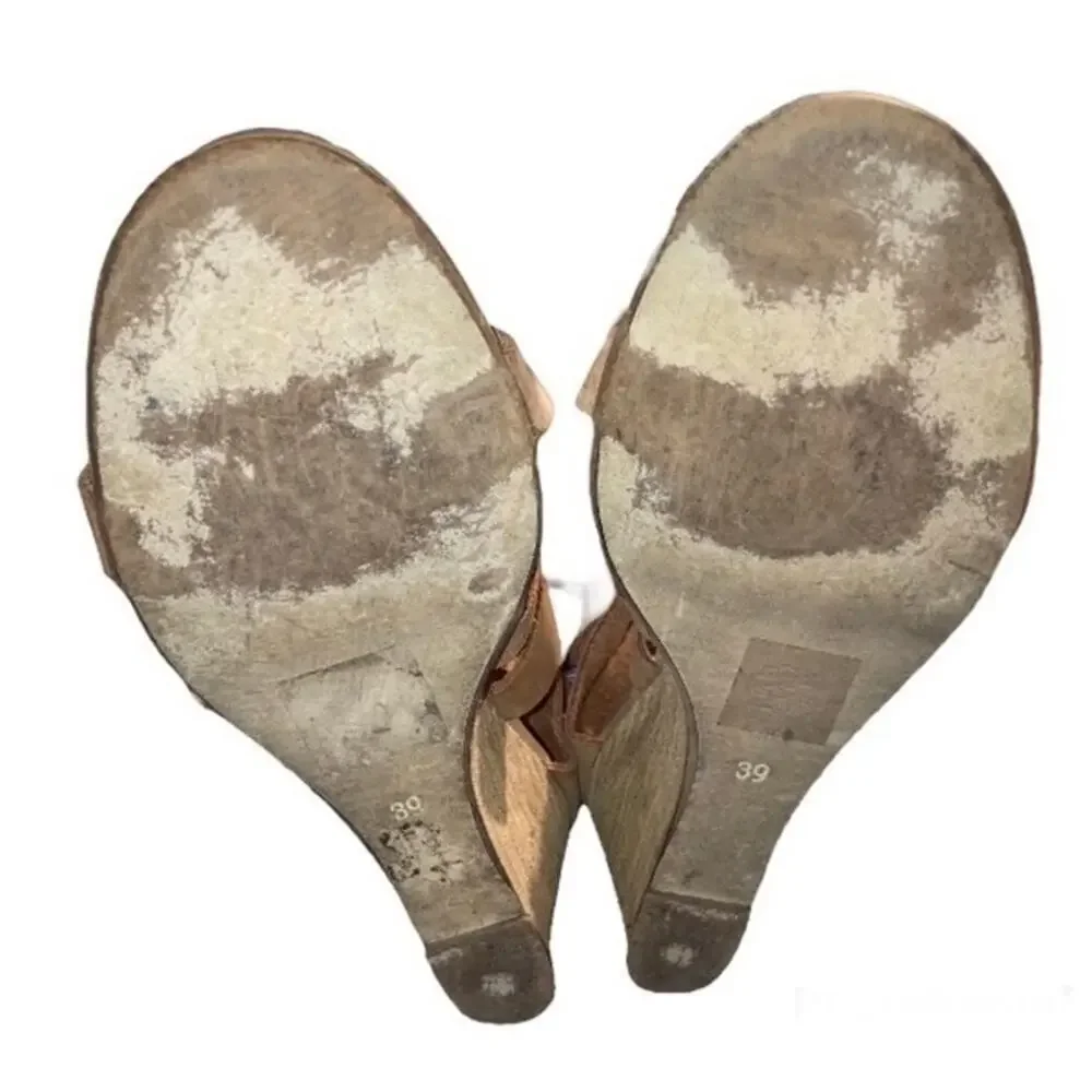 Free people cradle mini wedge strappy gladiator sandal Congac tan leather sz 8.5